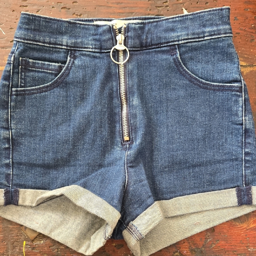 Garage Dark Blue Jean Shorts with Zipper